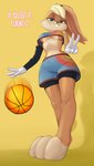 2021 anthro arm_warmers armwear ball barefoot basketball basketball_(ball) basketball_uniform big_breasts biped blonde_hair bottomwear breasts brown_body brown_fur buckteeth clothed clothing countershade_fur countershade_torso countershading feet female fur gesture gloves green_eyes hair half-closed_eyes hand_gesture handwear hi_res lagomorph leporid lola_bunny looking_at_viewer looney_tunes low-angle_view mammal midriff motion_blur multicolored_body multicolored_fur narrowed_eyes pencils_(artist) rabbit shorts simple_background small_waist solo space_jam space_jam:_a_new_legacy spandex spandex_shorts sportswear standing tan_body tan_countershading tan_fur teeth tied_ears tight_bottomwear tight_clothing tight_shorts tune_squad_outfit tune_squad_outfit_(2021) two_tone_body two_tone_fur under_boob uniform v_sign warner_brothers white_clothing white_gloves white_handwear wide_hips yellow_background