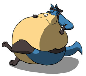 ambiguous_gender anthro black_body black_fur blue_body blue_fur fur gloves_(marking) leg_markings markings morbidly_obese morbidly_obese_ambiguous morbidly_obese_anthro obese obese_ambiguous obese_anthro overweight overweight_ambiguous overweight_anthro simple_background socks_(marking) solo tail white_background yellow_body yellow_fur hectorthewolf nintendo pokemon canid canine generation_4_pokemon lucario mammal pokemon_(species) digital_media_(artwork) source_request