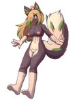 anthro blush breasts feet female genitals looking_away nude open_mouth pussy simple_background smile solo tongue white_background komenuka_inaho canid canine fox mammal 3:4 hi_res