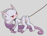 all_fours anus band-aid band-aid_on_genitals band-aid_on_pussy bandage blush collar female grey_background looking_back red_eyes simple_background solo tosx nintendo pokemon generation_6_pokemon legendary_pokemon mega_evolution mega_mewtwo mega_mewtwo_y pokemon_(species)