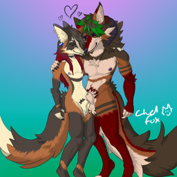 animal_genitalia anthro armpit_tuft balls bangs beard belly_fluff belly_tuft body_hair brown_body brown_fur cheek_tuft chest_hair chest_tuft choker claws duo ear_piercing ear_ring eyelashes facial_hair facial_piercing facial_tuft femboy fluffy fluffy_chest fluffy_tail fully_sheathed fur genital_piercing genitals green_hair grey_body grey_fur hair half-closed_eyes happy_trail heart_symbol holding_shoulder horn jewelry lip_piercing lip_ring long_hair male male/male mane midriff narrowed_eyes necklace nipple_piercing nipples nose_piercing nose_ring nose_to_nose orange_body orange_fur piercing pubes purple_eyes red_body red_fur red_hair ring_piercing scrotum_piercing sheath simple_background tail tuft white_body white_fur yellow_eyes chelfoxart chelfox skorvold calico_fox canid canine canis coyote cross_fox fox mammal red_fox true_fox 1:1 shaded signature soft_shading nonbinary_(lore)