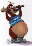 anthro baseball_bat bat_(object) belly big_belly brown_body brown_fur claws clothing footwear fur hat headgear headwear holding_baseball_bat male navel overweight overweight_male propeller_hat shirt shoelaces shoelaces_untied shoes smile snaggle_tooth solo tongue tongue_out topwear whiskers nick_bondra phraggle disney who_framed_roger_rabbit stupid_(character) toon_patrol mammal mustelid musteline true_musteline weasel 2010 signature traditional_media_(artwork)