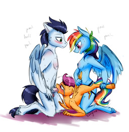 2013 anthro anthrofied balls bisexual blush breasts crying cub cutie_mark dildo equine erection fellatio female friendship_is_magic from_behind green_eyes group group_sex hooves horse male mammal my_little_pony nipples oral oral_sex panting pegasus penetration penis pony purple_eyes rainbow_dash_(mlp) scootaloo_(mlp) sex sex_toy sheets soarin_(mlp) spitroast strapon sweat tears threesome vengefulwolf74 wings wonderbolts_(mlp) young
Rating: Explicit
Score: 29
User: NavelFox
Date: March 16, 2013