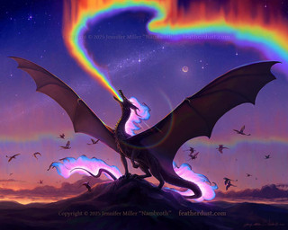 ambiguous_gender aurora_(phenomenon) bird's-eye_view blowing_fire cloud detailed_background feral group high-angle_view horn looking_up macro_focus milky_way moon mountain night one_leg_up open_mouth quadruped rainbow_colors raised_leg scaled_body solo_focus spread_wings standing star sunset wings nambroth mythology ambient_dragon dragon mythological_creature mythological_scalie scalie 2025 5:4 digital_media_(artwork) digital_painting_(artwork) painting_(artwork) watermark
