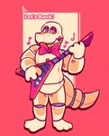 anthro bow_tie electric_guitar guitar half-closed_eyes holding_guitar holding_musical_instrument holding_object looking_at_viewer machine male musical_instrument musical_note musical_symbol narrowed_eyes pink_bow_tie pink_eyes playing_guitar playing_music plucked_string_instrument sharp_teeth smile solo standing string_instrument symbol tail tan_body tan_nose tan_tail teeth text datbx five_nights_at_freddy's scott_cawthon scottgames datbx_(datbx) fan_character alligator alligatorid animatronic crocodilian reptile robot robot_anthro scalie 2023 digital_media_(artwork) english_text hi_res