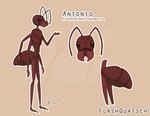 4_arms antennae_(anatomy) anthro arthropod_abdomen male mandibles multi_arm multi_limb scientific_name simple_background solo flashquatsch antonio_(flashquatsch) ant arthropod harvester_ant hymenopteran insect red_harvester_ant model_sheet