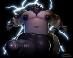 anthro balls big_penis electricity foreskin genitals huge_penis hyper hyper_genitalia hyper_penis knot lightning male moobs musclegut muscular overweight penis solo storm wolke spidey_(spideyzak) canid canine fox gnoll gnollsune hyena mammal 3d_(artwork) 5:4 digital_media_(artwork)