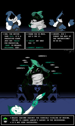 4_toes anthro barefoot bdsm bondage bound claws clothing dialogue feet foot_fetish foot_focus forced fully_bound gag gagged group hindpaw loose_feather male paws restraints soles stocks stuck text text_box tickling tickling_feet toe_claws toes trio impximon deltarune undertale_(series) lancer_(deltarune) ralsei bovid caprine darkner goat humanoid mammal 2018 3:5 absurd_res english_text hi_res
