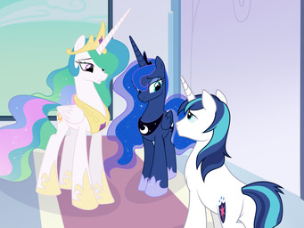 blue_body blue_eyes blue_mane cutie_mark female feral group horn male mane pink_eyes regalia sparkles sparkling_mane sparkling_tail tail trio unicorn_horn wavy_mane white_body wings nika-rain friendship_is_magic hasbro my_little_pony mythology princess_celestia_(mlp) princess_luna_(mlp) shining_armor_(mlp) equid equine horse mammal mythological_creature mythological_equine pony unicorn winged_unicorn 4:3