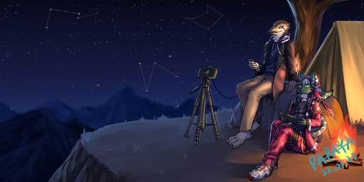 anthro black_sclera blue_clothing blue_topwear bottomwear brown_clothing brown_jacket brown_topwear camera cheek_tuft clothed clothing duo facial_tuft footwear fur glistening glistening_eyes grass green_body green_fur hair head_tuft holding_nintendo_switch jacket looking_up male markings mountain mouth_closed orange_eyes outside pants plant pupils red_clothing red_footwear red_jacket red_shoes red_topwear rock shoes sitting slit_pupils star striped_markings striped_tail stripes tail tail_markings tan_body tan_bottomwear tan_clothing tan_pants tent topwear tree tuft whiskers white_body white_clothing white_footwear white_hair white_shoes papayafurry avian 2022 dated hi_res signature