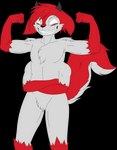 4_arms anthro chest_tuft crossed_arms flexing fur grey_body grey_fur grin hair looking_at_viewer male multi_arm multi_limb multicolored_body multicolored_fur red_body red_fur red_hair smile solo tuft two_tone_body two_tone_fur white_body white_fur kuramichan sumairu_(skashi95) canid canid_demon canine demon grinion_(species) mammal 2022 absurd_res alpha_channel hi_res