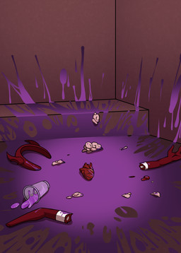 accessory aftermath brain brain_matter death gore hair_accessory hairband heart_(organ) horned_hairband not_furry organs purple_liquid severed_arm severed_body_part severed_leg severed_limb spilled_drink splatter zero_pictured barryfactory grimace_shake mcdonald's 2023 absurd_res hi_res meme