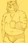 anthro belly bulge male moobs nipples overweight overweight_anthro overweight_male solo kondo_musashi musabo3neo felid mammal pantherine tiger 2017