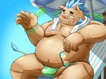 anthro belly big_belly blush bodily_fluids bulge clothing kemono male moobs nipples overweight overweight_male palm_tree plant sitting solo sweat swimwear towel tree inunodaidokoro lifewonders tokyo_afterschool_summoners ganglie_(tas) mammal suid suina sus_(pig) wild_boar 2024 hi_res