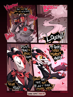 black_hair clothed clothed_female clothed_humanoid clothed_male clothing dialogue dragging explosion female feral fur grey_body grey_eyes grey_fur hair hearts_around_body hearts_around_text hole_in_wall hug male multicolored_body office red_body red_eyes red_sclera running_away speech_bubble tail teeth text tongue two_tone_body white_body white_hair yellow_sclera conditional_dnp loonanudes hellaverse helluva_boss mythology blitzo_(helluva_boss) millie_(helluva_boss) moxxie_(helluva_boss) canid canid_demon canine demon hellhound humanoid imp mammal mythological_canine mythological_creature 2025 3:4 comic english_text hi_res