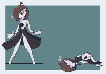 ambiguous_gender anthro biped bodily_fluids brown_eyes brown_hair clothed clothing deflated detachable detachable_hand detachable_head featureless_chest featureless_crotch flying_sweatdrops hair hollow_body inanimate_transformation interrobang jewelry necklace open_mouth open_smile pseudo_clothing shadow simple_background skimpy smile solo spread_legs spreading standing suit_transformation sweat sweatdrop transformation transformation_sequence unusual_anatomy oagoner nintendo pokemon animate_inanimate gardevoir generation_3_pokemon pokemon_(species) 2024 colored