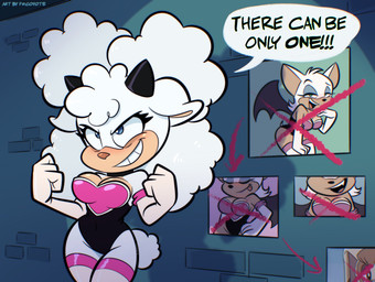 anthro armwear blue_eyes breasts clothing dialogue elbow_gloves eyelashes female gloves grin handwear horn leotard photo smile solo tan_body white_body psicoyote idw_publishing sega sonic_the_hedgehog_(comics) sonic_the_hedgehog_(idw) sonic_the_hedgehog_(series) lanolin_the_sheep_(sonic) rouge_the_bat bovid caprine mammal sheep 2025 hi_res