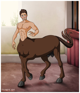 abs ambiguous_gender andromorph barn bodily_fluids border farm hooves intersex nipples pecs solo stable sweat teats udders white_border frankly-art european_mythology greek_mythology mythology centaur equid equid_taur equine horse humanoid_taur mammal mammal_taur taur comic
