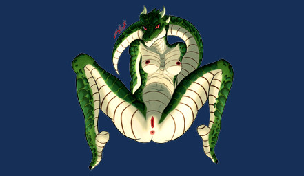 anthro anus breasts butt butt_from_the_front claws fangs feet female front_view genitals green_body green_scales horn looking_at_viewer medium_breasts nipples non-mammal_breasts non-mammal_nipples nude presenting presenting_vulva red_eyes scales simple_background smile solo spread_legs spreading teeth thighs_spread transparent_background ventral_scales vulva goatheadoriginalreal scalie absurd_res alpha_channel digital_media_(artwork) hi_res signature