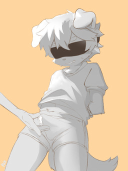 4_fingers ambiguous_gender anthro arm_tuft biped blindfold bodily_fluids bottomwear bound bulge_grab cheek_tuft chest_tuft clothed clothed_anthro clothed_male clothing cum cum_in_clothing cum_through_clothing duo elbow_tuft erection erection_under_clothing eyebrows facial_tuft fingers floppy_ears genital_fluids hair hands_behind_back hands_tied male male/ambiguous male_anthro male_focus navel orange_background shirt shorts simple_background small_nose solo_focus sweat sweatdrop tail tenting text topwear tuft wet wet_bottomwear wet_clothing wet_shorts young young_anthro young_male kirlecore canid canine canis domestic_dog mammal 2025 absurd_res artist_name digital_media_(artwork) hi_res