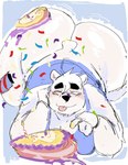 anthro ass_up big_butt birthday_cake blep blush blush_lines bottomless bottomless_anthro bottomless_male butt cake clothed clothing dessert food fur half-closed_eyes huge_butt male narrowed_eyes one_eye_closed shirt simple_background solo tank_top tongue tongue_out topwear white_body white_fur gat0pussy24 bear mammal polar_bear ursine