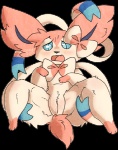 blue_eyes blush bodily_fluids bow_(anatomy) female feral fur genital_fluids genitals hair_bow_(anatomy) neck_bow_(anatomy) open_mouth pink_body pink_fur pussy ribbons_(anatomy) simple_background solo spread_legs spreading transparent_background vaginal_fluids basillicus nintendo pokemon eeveelution generation_6_pokemon pokemon_(species) sylveon alpha_channel