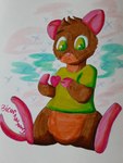 anthro brown_body brown_fur fur gift glistening glistening_eyes green_eyes heart_symbol male micro pink_ears pink_nose sitting solo bicornasaurs mammal mouse murid murine rodent tiny_(disambiguation) 3:4 full-length_portrait hi_res portrait