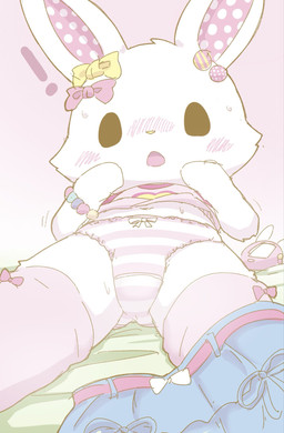 belly blush blush_lines bodily_fluids bottomwear bow_(feature) bow_accessory chibi clothed clothing female fur legwear long_ears looking_at_viewer open_mouth panties simple_background skirt solo surprised sweat tights topwear underwear white_body white_fur hiyori_(artist) meekyan sanrio wish_me_mell mell lagomorph mammal digital_media_(artwork) hi_res