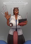 anthro big_breasts breasts clothed clothing dialogue dress duo erection female female_focus first_person_view fully_clothed genitals holding_object huge_breasts huge_nails humanoid_genitalia humanoid_penis hyper_nails long_nails looking_at_viewer male male_pov nails nipple_covers nurse open_mouth penis simple_background solo_focus talking_to_viewer text vein longblueclaw scalie 2022 digital_media_(artwork) english_text hi_res