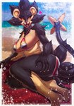 anthro beach big_breasts big_butt bikini black_body black_fur black_nose breasts butt clothing curvy_female female fur gold_body mature_female red_eyes seaside solo swimwear teeth two-piece_swimsuit yellow_body yellow_fur lent_si nintendo pokemon generation_4_pokemon luxray pokemon_(species) shiny_pokemon hi_res mother_(lore) parent_(lore)