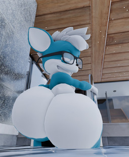anthro big_butt butt eyewear facial_piercing femboy glasses huge_butt looking_at_viewer looking_back looking_back_at_viewer male narrowed_eyes nose_piercing nose_ring piercing poolside ring_piercing smug_grin solo swimming_pool kirby_animatez sega sonic_the_hedgehog_(series) ezra_the_gaia fan_character canid canine canis chihuahua domestic_dog gaia mammal toy_dog hi_res
