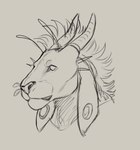 ambiguous_form ambiguous_gender ear_piercing felid floppy_ears gauged_ear horn hybrid low_res mammal monochrome mouth_closed piercing rayliicious simple_background sketch solo
