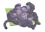 abs anthro biceps big_muscles bulge clothing erect_nipples feet grey_body hair hairy_pecs huge_muscles jockstrap male muscular muscular_male nipples pecs purple_hair sitting smile solo underwear yellow_eyes dumbandgreen ja'aran_(sona) felid mammal pantherine snow_leopard absurd_res hi_res