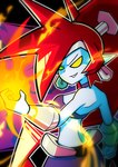 5_fingers breasts clothing female fingers fire hair humanoid_pointy_ears long_hair not_furry pointy_ears ponytail red_hair smile solo teeth yellow_eyes yokko_kyua shantae_(series) wayforward nega_shantae genie humanoid 2021 absurd_res hi_res