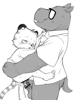 5_toes adult_on_child adult_on_young age_difference anal anal_penetration anthro anthro_on_anthro anthro_penetrated anthro_penetrating anthro_penetrating_anthro barefoot bodily_fluids bottomless carrying_another carrying_partner carrying_position clothed clothing cum cum_in_ass cum_inside dominant duo ejaculation eyewear feet genital_fluids glasses humanoid_feet larger_dom leaking_cum looking_pleasured male male/male male_on_bottom male_on_top male_penetrated male_penetrating male_penetrating_male on_bottom on_top one_sided_climax penetration penile penile_penetration penis_in_ass plantigrade sex size_difference stand_and_carry_position standing standing_sex sweat toes young young_anthro young_male younger_penetrated manmosu_marimo common_hippopotamus felid hippopotamid mammal pantherine tiger censored monochrome