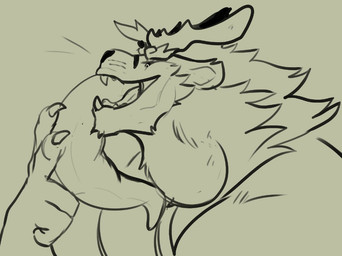 anthro antlers claws duo finger_claws head_first horn kuga_(kingkuga) male mane neck_bulge oral_vore side_view vore kingkuga felid lion mammal pantherine scalie