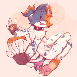 anthro beady_eyes black_eyes blush breasts choker clothing feet female fingerless_gloves fingerless_gloves_only gloves gloves_only handwear handwear_only jewelry looking_at_viewer mostly_nude necklace nude nude_female one_eye_closed pawpads slim_anthro slim_female small_breasts solo tattoo wink winking_at_viewer c3ilin epic_games fortnite cate_meowdy calico_cat domestic_cat felid feline felis human mammal 1:1 absurd_res hi_res