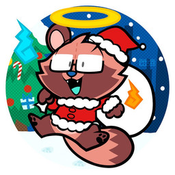 anthro brown_body chibi christmas_clothing christmas_headwear christmas_tree clothing costume cute_fangs eyewear fangs glasses hat headgear headwear holidays outside plant santa_costume santa_hat snow snowing solo teeth tree kokushiki christmas canid canine mammal raccoon_dog tanuki 1:1 2021