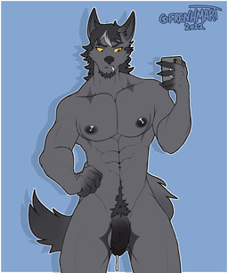 abs anthro balls bodily_fluids cigarette claws electronics genital_fluids genitals half-erect hand_on_hip male muscular nipples pecs penis phone precum pubes selfie smoking solo yellow_sclera frenhm rafael_toledo canid canine canis mammal wolf 5:6 absurd_res hi_res
