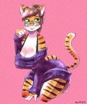 2014 anthro big_breasts blush breasts brown_hair cleavage clothed clothing erect_nipples eyewear feline female glasses green_eyes hair hanging_breasts kneeling mammal nipples plankboy slit_pupils solo stripes sweater tiger
Rating: Questionable
Score: 10
User: 2DUK
Date: February 02, 2014