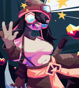 anthro black_body black_fur black_hair bottomwear breasts brown_bottomwear brown_clothing brown_hat brown_headwear brown_pants buckteeth clothed clothing eyewear female fully_clothed fur glasses gloves gold_(metal) hair handwear hat headgear headwear navel_outline open_mouth pants pickaxe pose shirt solo star suspenders teeth topwear white_body white_clothing white_fur white_shirt white_topwear kappanana atlyss ruka_(atlyss) eulipotyphlan mammal mole_(animal) colored digital_media_(artwork) hi_res portrait shaded three-quarter_portrait