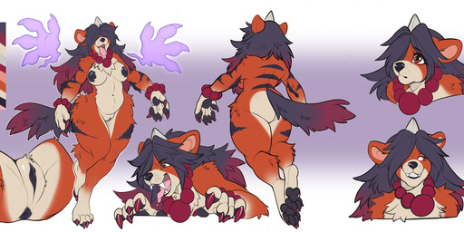 anthro anus areola biped breasts butt claws countershade_torso countershading feet female fingers front_view fur genitals hair horn navel nipples nude nude_anthro nude_female paws pokemorph rear_view simple_background smile solo stripes tail teeth toes tongue vulva mocha-wing nintendo pokemon generation_1_pokemon growlithe pokemon_(species) 2026 digital_drawing_(artwork) digital_media_(artwork) hi_res model_sheet