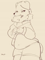 anthro belly belly_drop blinking bottomwear breasts clothed clothed_anthro clothed_female clothing clothing_lift eyelashes eyes_closed female female_anthro floppy_ears fur long_sleeves navel neck_tuft shorts simple_background slightly_chubby slightly_chubby_anthro slightly_chubby_female smile solo sweater sweater_lift tail topwear topwear_lift tuft conditional_dnp tohupo canid canine mammal 2024 animated digital_media_(artwork) no_sound portrait short_playtime three-quarter_portrait webm