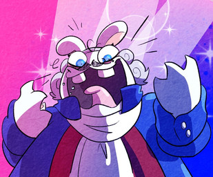 3_fingers anthro arms_bent black_facial_hair black_mustache blue_clothing blue_eyes blue_suit bodily_fluids buckteeth bulging_eyes button_(fastener) clothed clothed_anthro clothed_male clothing cravat curly_hair eyelashes facial_hair fingers grey_hair hair insane laughing_at_viewer lidded_eyes long_ears male male_anthro markings mole_(marking) mustache noseless open_mouth open_smile pink_tongue red_clothing red_topwear red_vest saliva simple_background smile smiling_at_viewer solo sparkles suit tan_eyelids tan_inner_ear teeth tongue topwear vest white_cravat randomrabbidramblings mario_bros mario_plus_rabbids_kingdom_battle nintendo raving_rabbids rayman_(series) ubisoft phantom_of_the_bwahpera ghost hybrid lagomorph mammal rabbid spirit 2023 colored crossover english_description half-length_portrait portrait shaded