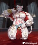 abs anthro balls biceps big_muscles big_pecs blood blood_on_face blood_pool bodily_fluids bottomwear bracelet chastity_cage chastity_device claws clothed clothing clothing_lift erection genitals horn huge_muscles hyper hyper_muscles jewelry loincloth loincloth_lift looking_at_viewer male markings muscular muscular_anthro muscular_male muscular_thighs nude partially_submerged pecs penis piercing red_eyes scales serratus sharp_teeth smile smirk solo stylized_chastity_cage tail tattoo teeth temple triceps vein veiny_penis white_body white_scales fishingmanmax baldur's_gate baldur's_gate_3 dungeons_and_dragons hasbro wizards_of_the_coast the_dark_urge_(baldur's_gate) dragonborn_(dnd) scalie hi_res