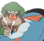 anthro duo genitals male male/male mutual_masturbation penis cywolf49 nintendo pokemon generation_6_pokemon generation_8_pokemon mammal mega_evolution mega_swampert pokemon_(species) primate rillaboom