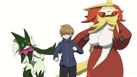 anthro bed big_breasts biped bodily_fluids bouncing_breasts breast_curtains breast_size_difference breasts brown_hair butt choker clothed clothing eyelashes eyes_closed fangs featureless_nipples female female_anthro front_view fully_clothed fur furniture green_body green_fur group hair hanging_breasts huge_breasts inner_ear_fluff interspecies jewelry larger_anthro larger_female looking_at_another lying male male_human medium_breasts multicolored_body multicolored_fur necklace nipples nude on_back on_bed on_front on_side open_mouth orange_body orange_fur pink_eyes running simple_background size_difference smaller_human smaller_male sweat tail teeth trio tuft white_body white_fur yellow_body yellow_fur darakafox nintendo pokemon canid canine delphox felid feline generation_6_pokemon generation_9_pokemon human mammal meowscarada pokemon_(species) 16:9 2025 animated hi_res loop no_sound short_playtime widescreen