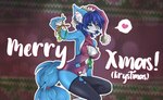 anthro blue_body blue_eyes blue_fur blue_hair blush breasts christmas_clothing christmas_headwear clothing female fur hair hat headgear headwear holidays inner_ear_fluff legwear lingerie looking_at_viewer looking_pleasured mistletoe plant santa_hat seductive solo stockings tuft kuja christmas nintendo star_fox krystal_(star_fox) canid canine fox mammal hi_res