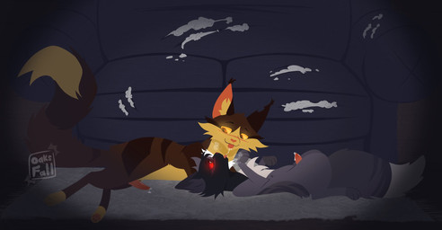 abandoned_building after_kiss age_difference amber_eyes big_tail blush blush_lines bodily_fluids brown_body brown_fur cuddling dark_body dark_fur dominant dominant_feral dominant_male dripping duo erection feral fluffy fluffy_tail fur furniture genital_fluids genitals grey_body grey_fur inside kissing leaking_precum lying lying_on_ground lying_on_rug male male/male older_male on_back on_front on_ground pawpads paws penis penis_on_ground pink_pawpads precum precum_drip precum_on_ground precum_on_penis precum_string red_eyes ripped_sofa rug saliva saliva_on_tongue saliva_string sofa striped_body striped_fur stripes submissive submissive_feral submissive_male tabby_fur tail younger_male 11oaksfall11 warriors_(book_series) shadowsight_(warriors) tigerstar_(a_vision_of_shadows) domestic_cat felid feline felis mammal tabby_cat hi_res father_(lore) father_and_child_(lore) father_and_son_(lore) incest_(lore) parent_(lore) parent_and_child_(lore) parent_and_son_(lore) son_(lore)