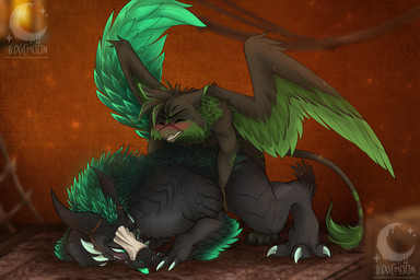 accessory anthro anthro_on_feral ass_up beak bestiality black_body black_fur blush carpet claws doggystyle duo eyes_closed feather_in_hair feather_markings feathered_chest feathered_crest feathered_tail feathered_wings feathers female feral from_behind_position frown_eyebrows fur green_eyes green_hair green_markings grey_body hair hair_accessory harness head_crest head_tuft horn leg_grab loose_feather male male/female male_on_feral markings pinning_down raised_tail rope scales sex sharp_teeth spikes striped_markings striped_tail stripes tail tail_markings tail_tuft teeth tent tent_interior thigh_grab tongue tongue_out tuft wings wings_folded selitoxicmoon capcom monster_hunter mythology fan_character avian bird bird_wyvern gryphon mythological_avian mythological_creature seikret 3:2 hi_res